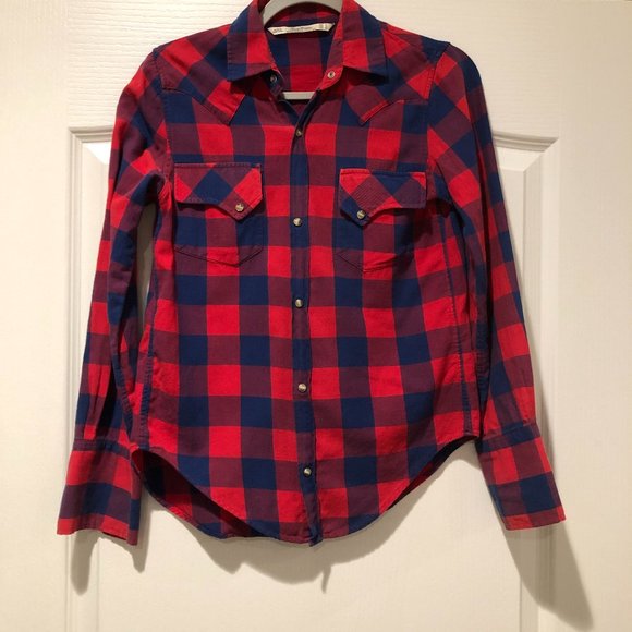 Leara Woman Plaid Classic Cotton Snap Shirt Size S Made in Portugal - Picture 1 of 9